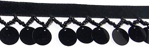 5 dvorišta viseći perlane rubovi - crni okrugli šljokice Paillettes čari sa staklenim zrncem na saten