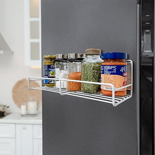 Idellet nadograđeni magnetski stalak za začinu za hladnjak, teška magnetska polica, višestruki organizator i skladištenje za dom, apartman, kuhinja, 1 paket, bijeli