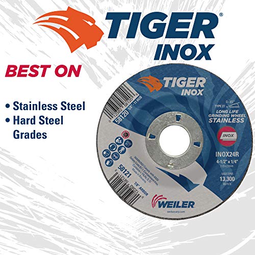 Weiler 58121 4-1 / 2 x 1/4 Tiger Inox tip 27 brusni točak, inox24r, 7/8 A.h.