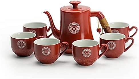 ZJHYXYH Vjenčanje čajnik Teacup Veliki set za čaj Postavi domaćinstvo za odmor Vjenčanje Poklon Crveni čaj set sa suvenirom