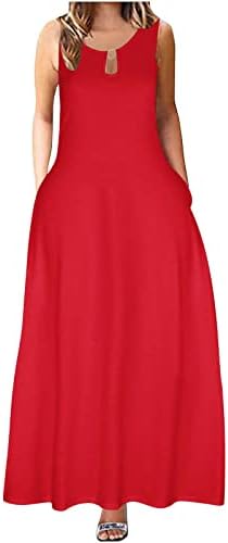 PVCS Ljetne haljine za žene 2023 rezervoar bez rukava s dugim rukavima Linijska ljuljačka Maxi haljina pune boje casual haljina s džepovima
