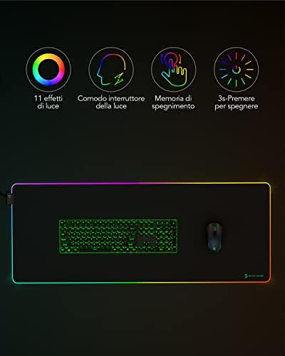Crna morski pas RGB Gaming Mat 900x400x4mm, RGB igranje miša sa 11 svjetlosnih efekata, RGB Veliki igrački jastučić za miša sa gumenim nogama Neklizajuća glatka površina vodootporna manta p7