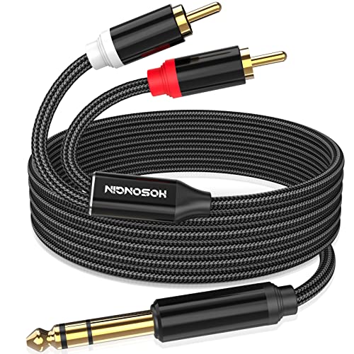 HOSONGIN 1/4 inča TRS do 2 RCA muško stereo audio kabel, najlonska pletenica na zlatno pozlaćena utikač