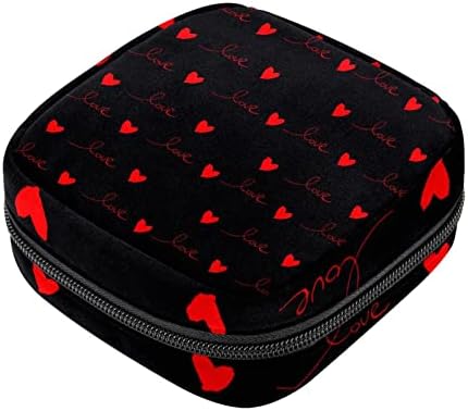 Period torba, higijenski ulošci torba za odlaganje, prijenosni menstrualni jastučići torbe sa patentnim zatvaračem torbica ženska menstruacija torba za prvu menstruaciju za djevojčice dame, Love Red Heart Black