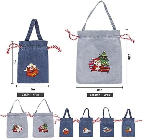 JUSTNEW 6 kom Božić vezice poklon torbe platno plave tkanine Pakovanje poklon torbe Setovi Storage Sack prisutan