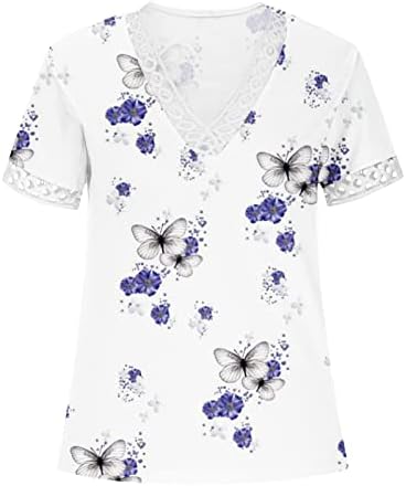 Ženski perjanski vrhovi grafički majica za dame kratki rukav Vneck čipka Spandex Lounge Ljeto Jesen