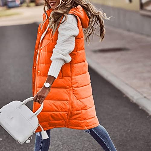 Ženski zimski kaput bez rukava dugi dukseri za toplu kaput s džepovima prekrivena vanjska jakna prsluk za
