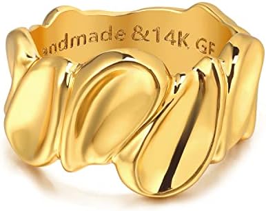 GNIRTSI Zlatni konkavni prsten za žene upleteni 14k pozlaćeni minimalistički Stack zdepast bend prst