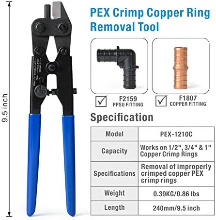 Iwiss iCrimp PEX-1210c Pex alat za uklanjanje prstena za presovanje za 1/2 inča,3/4 inča,1 inča F1807 bakarne