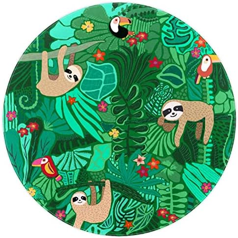 Llnsupply Velika veličina 4 FT Okrugla Djeca Play Area Propise Slatka Sloth Bird Green Forest Listing Pad za rasa, a ne klizna djeca Tepih PlayMat Child Play Wort za dječju sobu za djecu