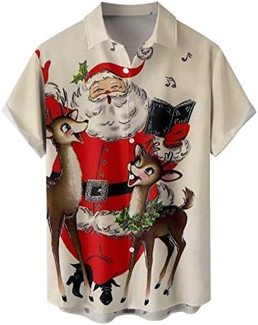 Wocachi božićni gumb dolje majice za muške kratki rukav smiješni Xmas Santa Claus Print casual party dizajnerska majica