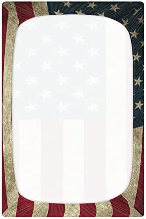 Alaza vintage američki posteljina za zastavu Opremljeni bassinet list za dječake Djevojke za djecu, standardne veličine 52 x 28 inča