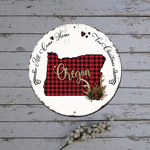 Sretan božićni vijenac potpisuje se kući američka državna karta Oregon okrugli metalni limenki znak vanjski