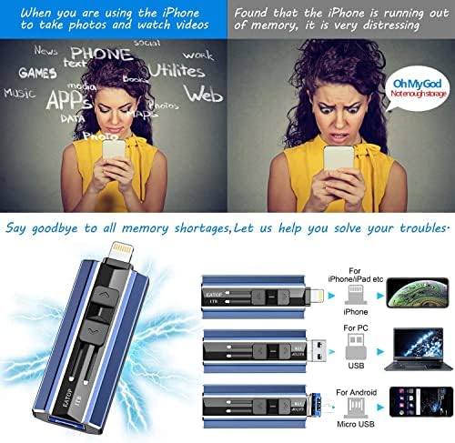 Eatop USB Flash Drive 1TB iPhone Memory Stick Storage za fotografije i video zapise, iPhone Photo