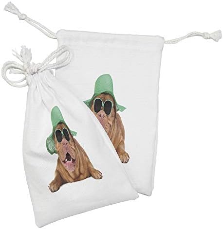 Ampesonne pasa Tkanina od 2, hipster životinja koja nosi slamnu šešir i sunčane naočale Ljeto Sunčano štene, mala torba za vuču za toaletne potrepštine maske i favorize, 9 x 6, shamrock zelena i karamela