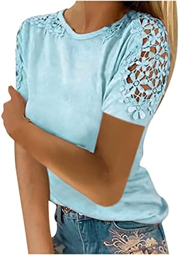 Zapadne košulje za žene 2023 Solid šuplje majice kratkih rukava O-izrez Pulover čipke Crochet Tunic Tops Majice Bluze