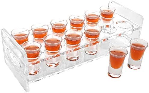 D&Z Shot Glass Holder, 12 Heavy Base Crystal Clear čokanjima za Whisky Vodka Rum koktel Tequila, akril Shot Glass Set Stand/stalak/prikaz/poslužavnik za Bar, pab, zabava [ 1 oz. Svaka Čaša ]