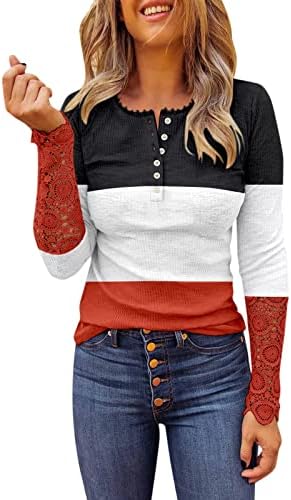 Ženska majica s dugim rukavima Elegantna majica čipke TOP STRETEM Slim Fit Pulover vrhovi dukserice Puloveri na otvorenom TEE