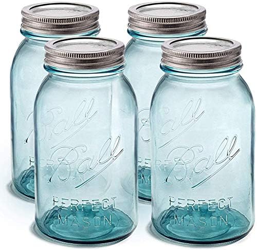 Aqua canning Jars 32 oz Regular mouth-Set od 4 Vintage Mason tegle Aqua-staklo u boji sa hermetičkim poklopcima & bendovi - diy crafts & Decor-sigurno za konzerviranje, kiseljenje, skladištenje + Sewanta Jar Opener
