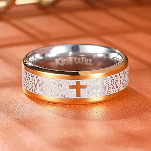King Will 8mm Lord's Prayer Cross Ring od nehrđajućeg čelika Ring Gold Silver Wedding Band Biblija gravirano prstenje