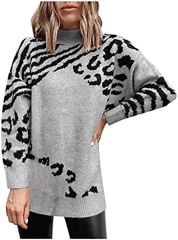 Modni ženski džemper sa Dolčevicom Leopard uzorak dugi džemperi bluza bluze blejzer Tees Polos