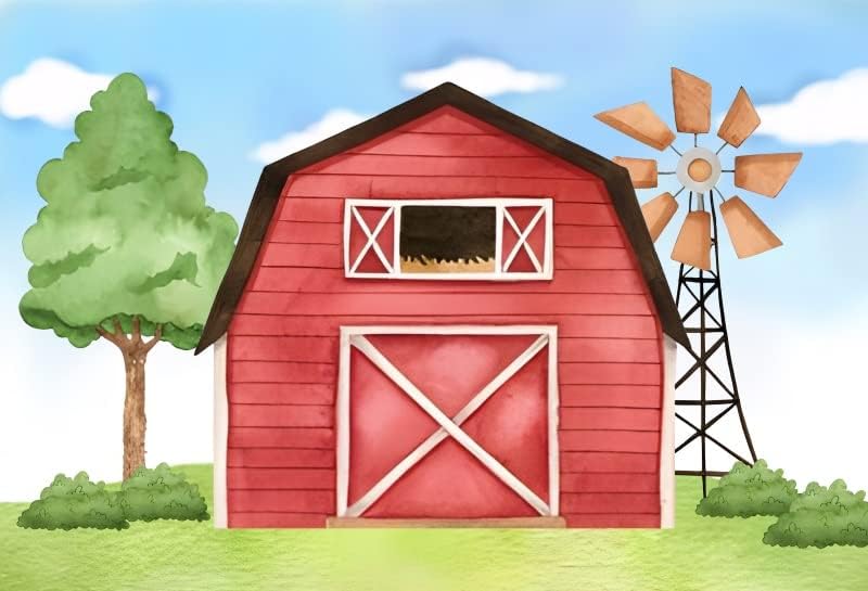 Eainb 10x8ft Red Barn pozadine za fotografije crtane farme Kuća Barnyard Photoshoot Pozadina Vjetrenjača ZELENA