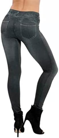 Mkkenley Womens Denim gamaše za ispis Visoki struk lažne traperice Butt dizanje bešavne pantalone mršave hlače izgledaju ispis