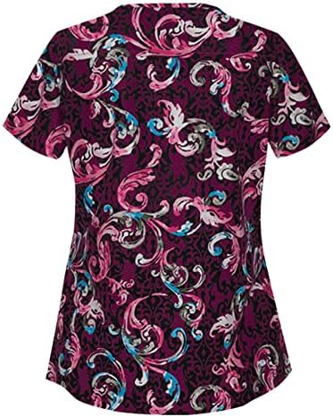 Ženski ljetni pigb_tops vrat modni ispisani bluze kratkih rukava s džepovima