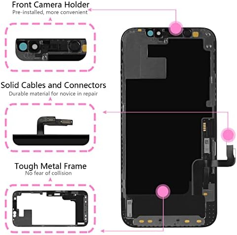 Ayake zamjena ekrana za iPhone 12 / iPhone 12 Pro LCD ekran i dodirni digitalizator puna montaža sa kompletima alata za popravku 6,1-inčni True Tone programabilan