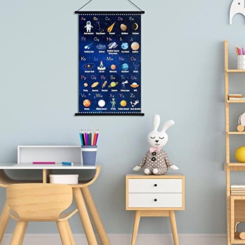 Geyee Space Alphabet viseći Posteri svemirska učionica platnena zidna umjetnička Plastika uokvirena Astronaut ABC Abeceda Art Print obrazovne slike na temu svemira Galaxy za djecu učionica, 28 x 45 cm