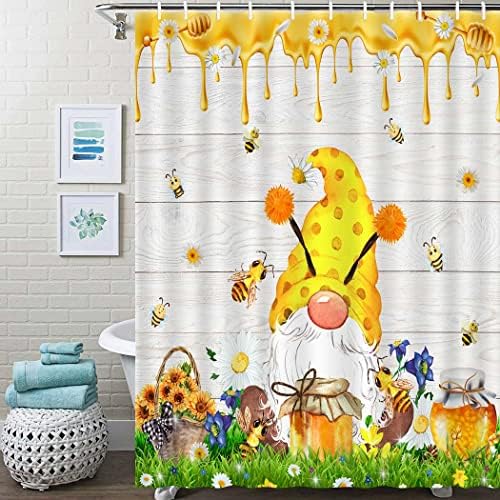 Slatka gnome medena pčela za zavjese, proljeće GNOME u pčelinjim pčelinjim pčelima Daisy suncokret i trava