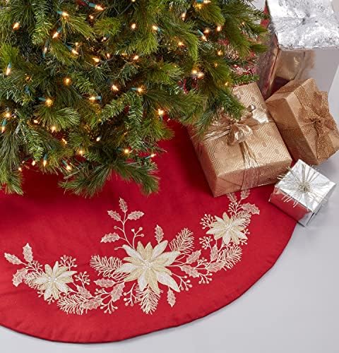 Fannco Styles Zlato vezeno, suknje za božićnu drvcu 72 inča - Crvena svečana suknja za kuću, odmoru