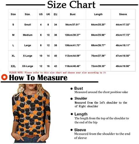 HOXINE ženska majica 3/4 rukava modna Halloween bundeva mačka grafička ručica pulover casual tri tromjesečne mase