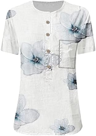 Ljeto gumb dolje majice za žene, ženska casual modna pamučna posteljina tiskana majica labav bluza s kratkim