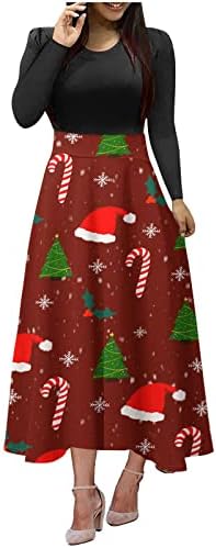 Haljina s dugim rukavima za žene plus veličine casual elegantni dugi carski struk maxi haljine sa božićnim otiskom