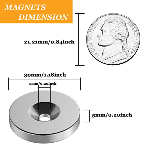MIN ci Super jaki neodimijumski magneti sa vijkom, 1,18Dx0, 2 h prstenasti okrugli magneti za retke zemlje sa rupom u sredini za zidnu montažu, magneti za teške uslove rada za industrijsku DIY nauku u radionici, 4 kom