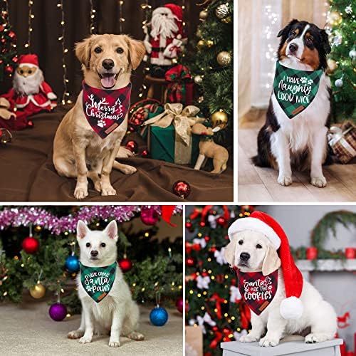 Adoggygo Božićni pas bandane 4 Pakovanje, klasični karirani šal za kućne ljubimce trougao pas