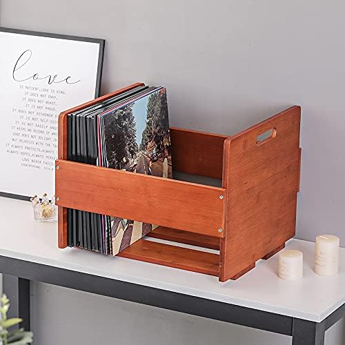 Artliving vinil Record Storage Record Crate-kutija za sanduk za sanduk za LP / Album / ploče - bambus vinil rekord Organizator držač drži do 80 zapisa