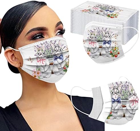 JMETRIE 50pc Uskršnja jednokratna maska za lice za odrasle, vanjska zaštita zečji Print poklopac za lice prozračna udobna maska