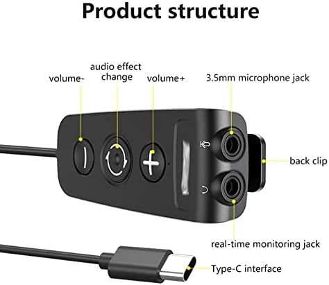 Kxdfdc Type-C Plug lavalier mikrofon sa 6 zvučnih efekata Switch 1.2 m kabl za Android Smartphone pevanje ćaskanje