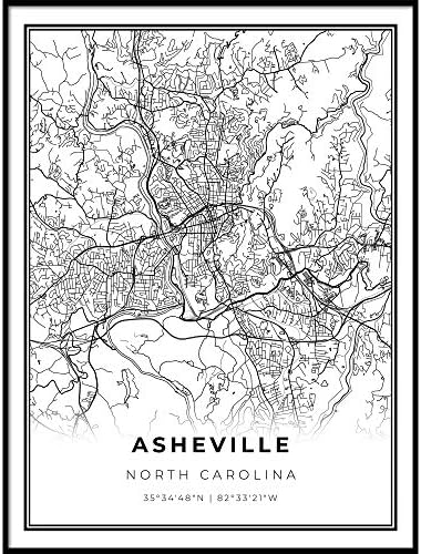 Skanndi Asheville karta Print, North Carolina NC Sad karta Art Poster, Modern Wall Art, Street Map Artwork 11x14