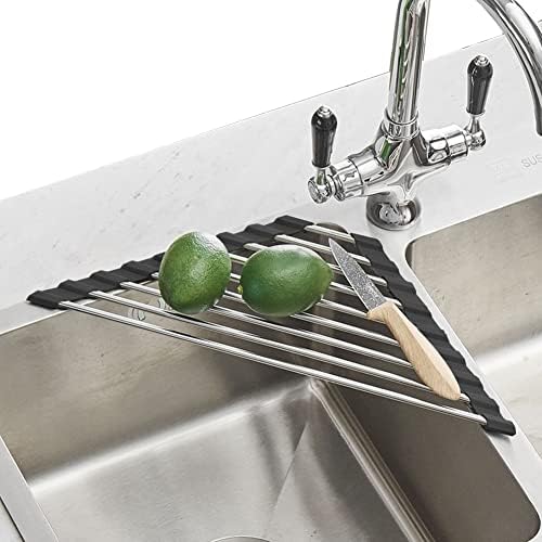 Acykroyee držač sunđera od nerđajućeg čelika protiv rđe, multifunkcionalni stalak za sušenje u rolni za ugaonu kuhinju za sudoper