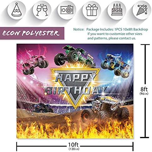 TURKIO Monster Truck tematske rođendanska zabava Backdrop Racing Automobili Racing Arena gori plamen fotografija pozadina za dječaka torta Tabela dekoracije Banner Photo Booth rekvizite zalihe 10'x8'