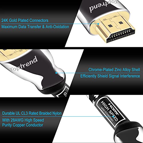 TOPTREND 4K HDMI kabel 3ft, brzi HDMI 2.0 kabl 1080p, 3D, 4K 60Hz UHD, HDR, 28WG pletenica HDMI Cord, kompatibilan