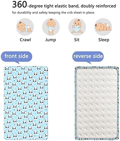 Opremljeni lim sa pandama, standardni madrac krevetić ugrađeni list meki i prozračni posteljini-sjajni za dječak ili djevojčicu ili vrtić, 28 x52, baby plavi ugljen plavi bijeli duboko nebo plavo