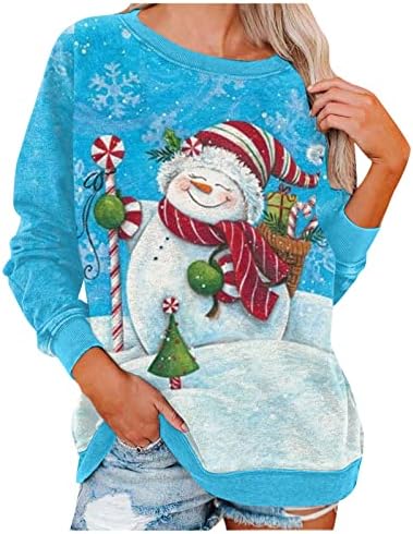 Božićne majice za žene s dugim rukavima Crewneck duksevi slatki vrhovi Ležerne prilike za jesen odjeću modna grafička tess