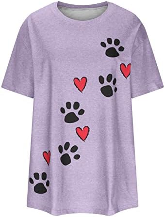 Ljetni vrhovi za žene plus veličine Pas Paw Heart Print T-majice Crewneck kratka rukava povremena grafička majica Tees