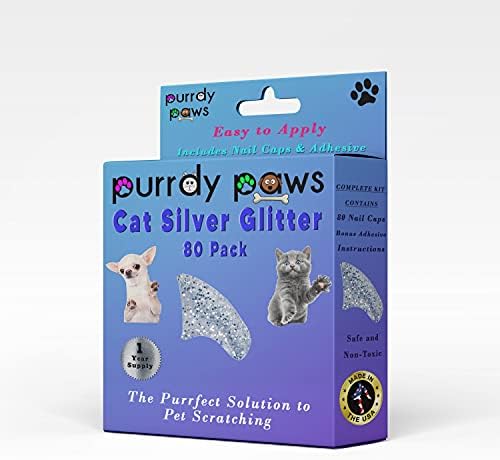 Purrdy Paws 1 godina snabdevanja mekim kapicama za nokte za mačke Silver Glitter Small-Extra Adhesives