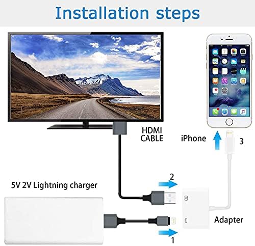 [Apple MFi Certified] munja na HDMI Adapter za iPhone na TV, 1080p munja na digitalni AV Adapter sa priključkom za punjenje kompatibilan za iPhone 14 13 12 11 XS XR x 8 7 iPad na HDTV projektor Monitor