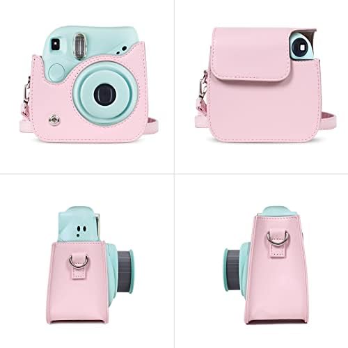 MOSISO futrola kamere kompatibilna sa Fujifilm Instax Mini 7+ Instant kamerom, PU kožna zaštitna torbica torba za nošenje sa podesivim naramenicom, Pink